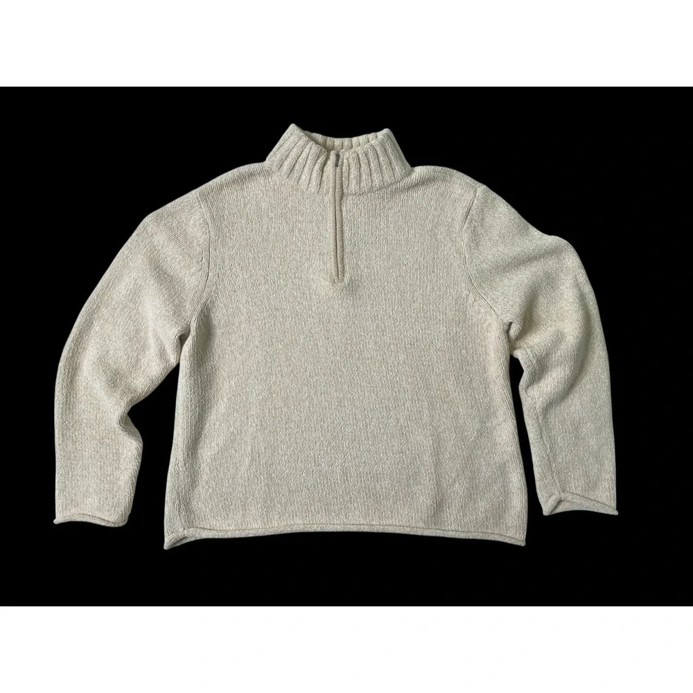 J Jill Sweater Beige Cream Chenille Knit 1/4 Zip Sweater Size‎ XL